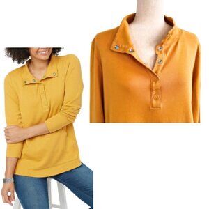 ISAAC MIZRAHI LIVE! Snap Henley Knit Pullover in Mustard Yellow Size L